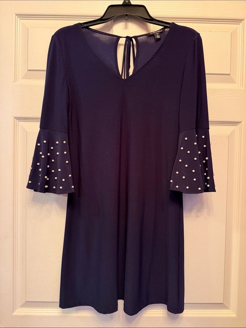 Roz & Ali Pearl Embellished Navy A-line Dress